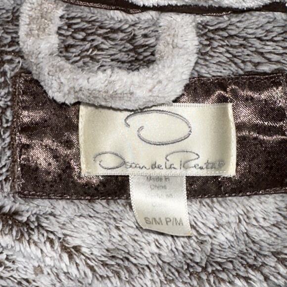 Oscar de la Renta Leopard Print Plush Robe Belted Pockets S/M Women’s Lounge - Picture 8 of 11